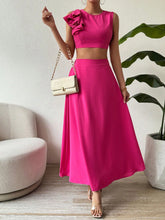 Women's Ruffle Sleeveless Summer Crop Top And Skirt Set